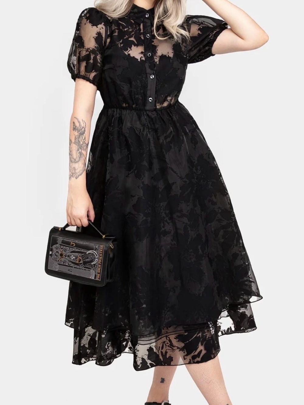 Disturbia Sheer Black Spectre Layered Midi Shirt Dress